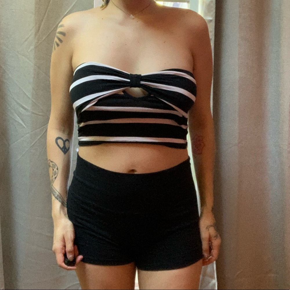 Black and White Striped Tube Top Bralette